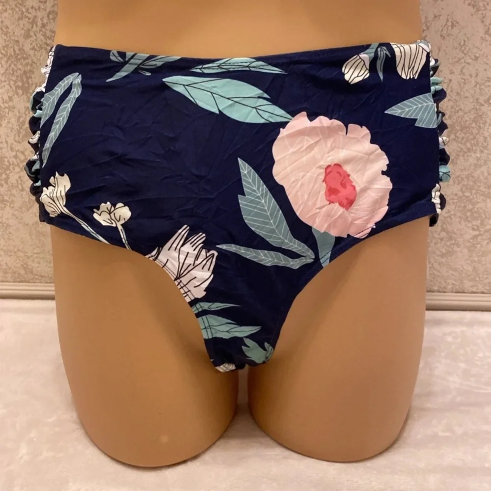 Aqua and Navy Floral Bikini Set